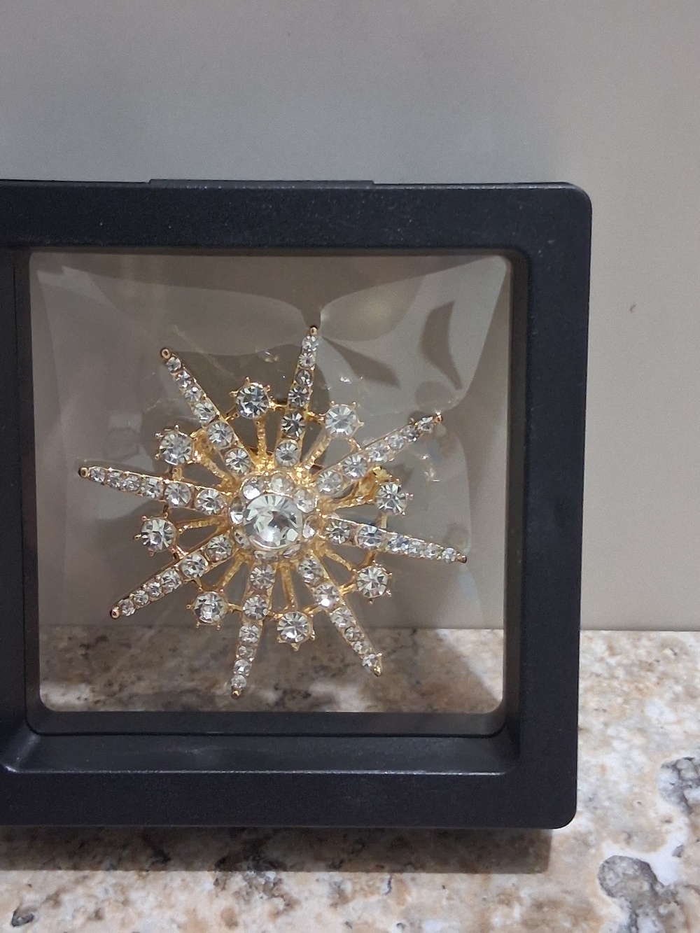 Gold and Clear Crystal Starburst Home Accent Pin Brooch